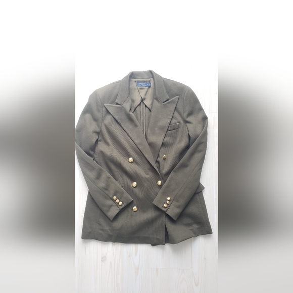 Polo Ralph Lauren Knit Olive Double-Breasted Women's Knit Blazer Size 12 - Picture 2 of 9